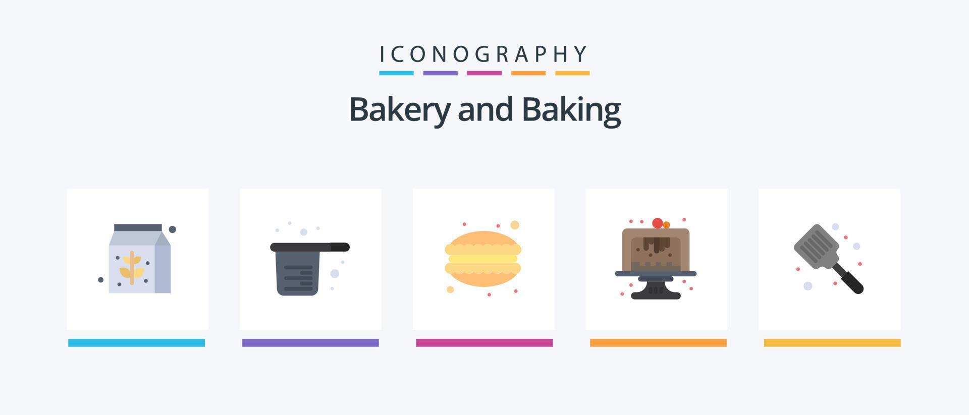 cuisson à plat 5 pack d'icônes, y compris la cuisson. dessert. café. gâteau. pâtisserie. conception d'icônes créatives vecteur