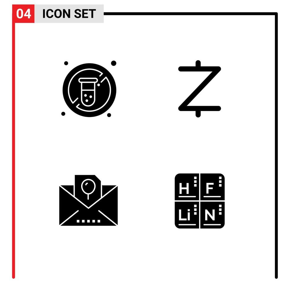 pack de 4 signes et symboles de glyphes solides modernes pour les supports d'impression Web tels que les éléments de conception vectoriels modifiables de fête de la médecine de vacances de régime vecteur