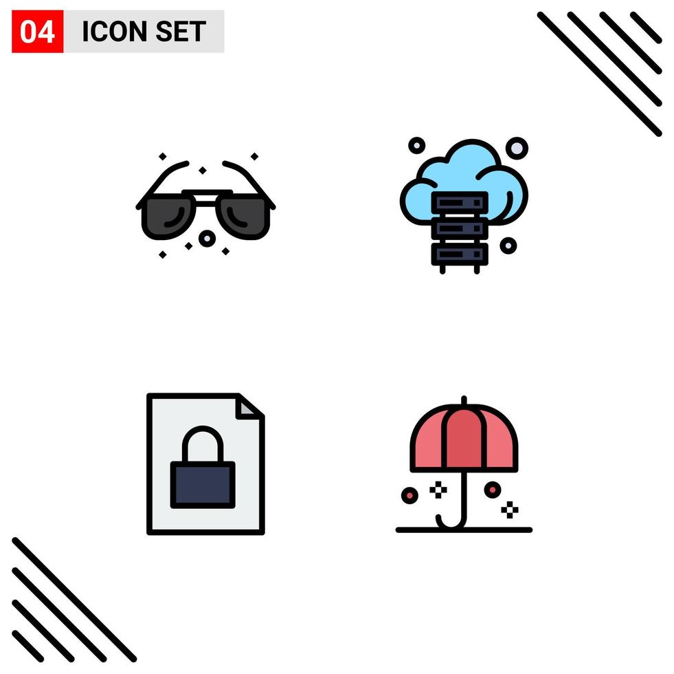 ensemble de 4 symboles d'icônes d'interface utilisateur modernes signes pour fichier de plage lunettes de soleil stockage assurance éléments de conception vectoriels modifiables vecteur
