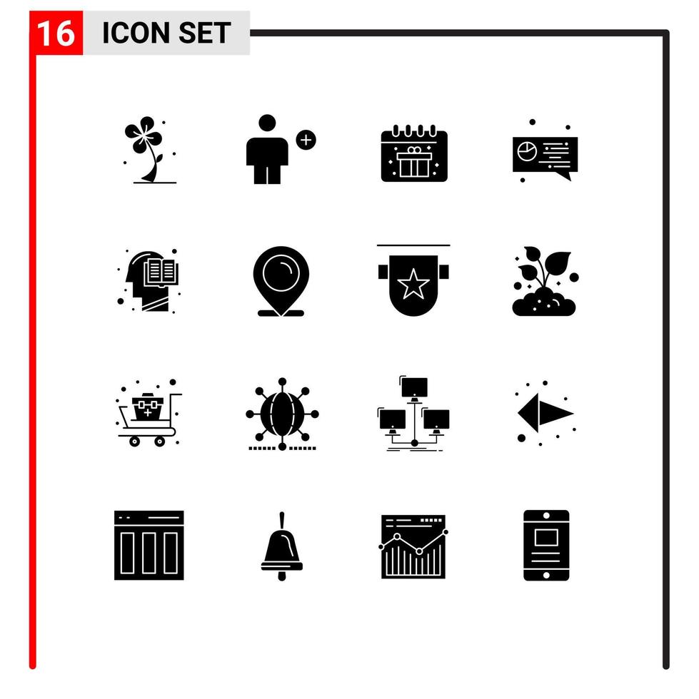 pack de lignes vectorielles modifiables de 16 glyphes solides simples de tarte à l'éducation boîte numérique humaine éléments de conception vectoriels modifiables vecteur