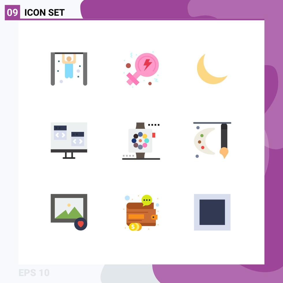 ensemble moderne de 9 pictogrammes de couleurs plates d'éléments de conception vectoriels modifiables par ordinateur de développement du sommeil apple intelligent vecteur