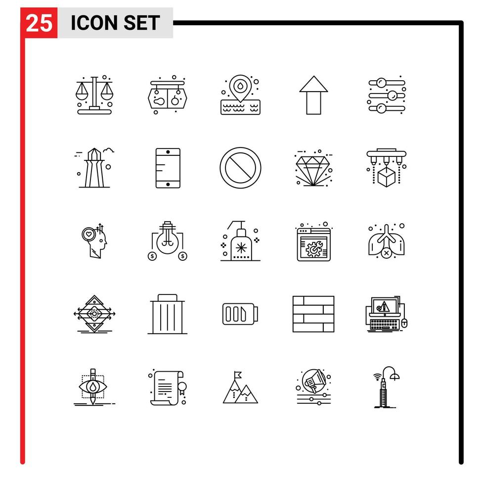 groupe de 25 lignes de signes et de symboles pour désactiver l'élément de conception d'espace réservé vers le haut des éléments de conception vectoriels modifiables vecteur