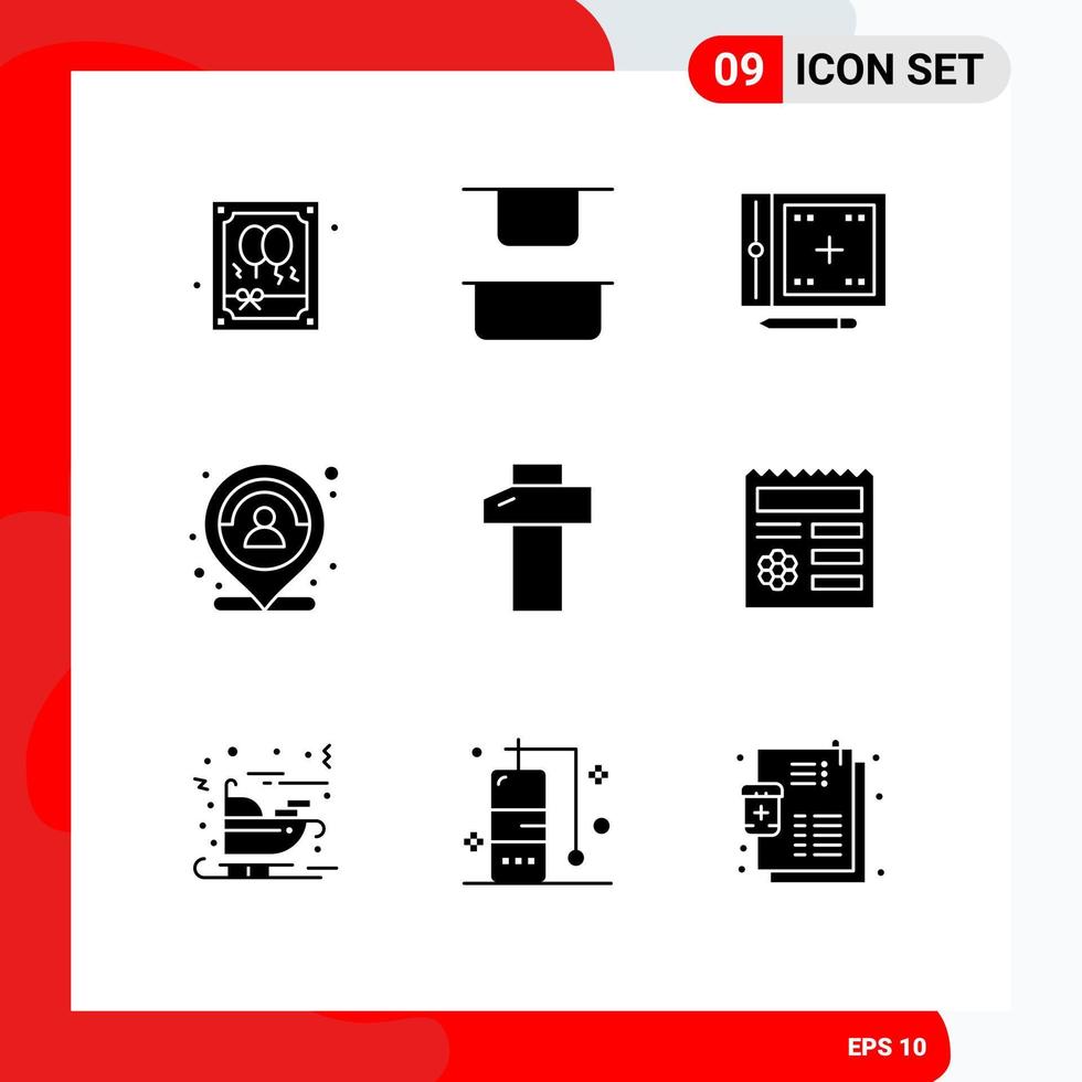 ensemble de 9 glyphes solides vectoriels sur la grille pour la carte de conception de marqueur de menuiserie éléments de conception vectoriels modifiables par le client vecteur