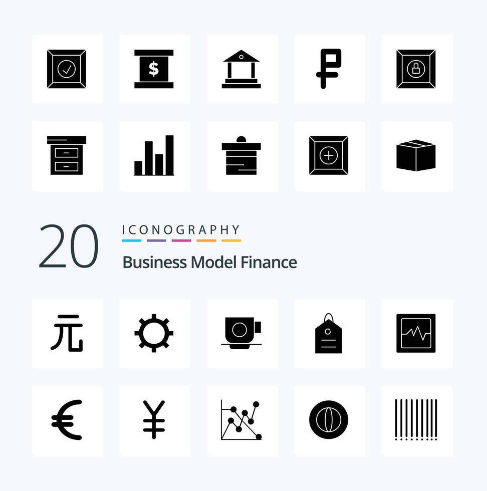 20 pack d'icônes de glyphe solide de finance comme la balise de graphique de finance de devise de finance vecteur