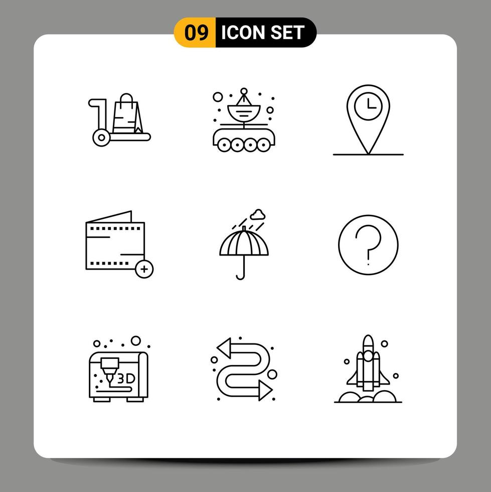 groupe de 9 contours signes et symboles pour parapluie e parabole commerce temps éléments de conception vectoriels modifiables vecteur