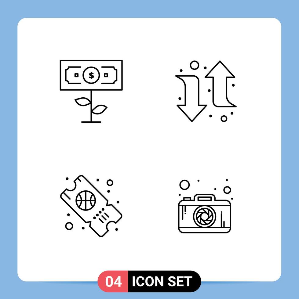 pack de 4 symboles universels de la croissance des billets en dollars droit caméra éléments de conception vectoriels modifiables vecteur