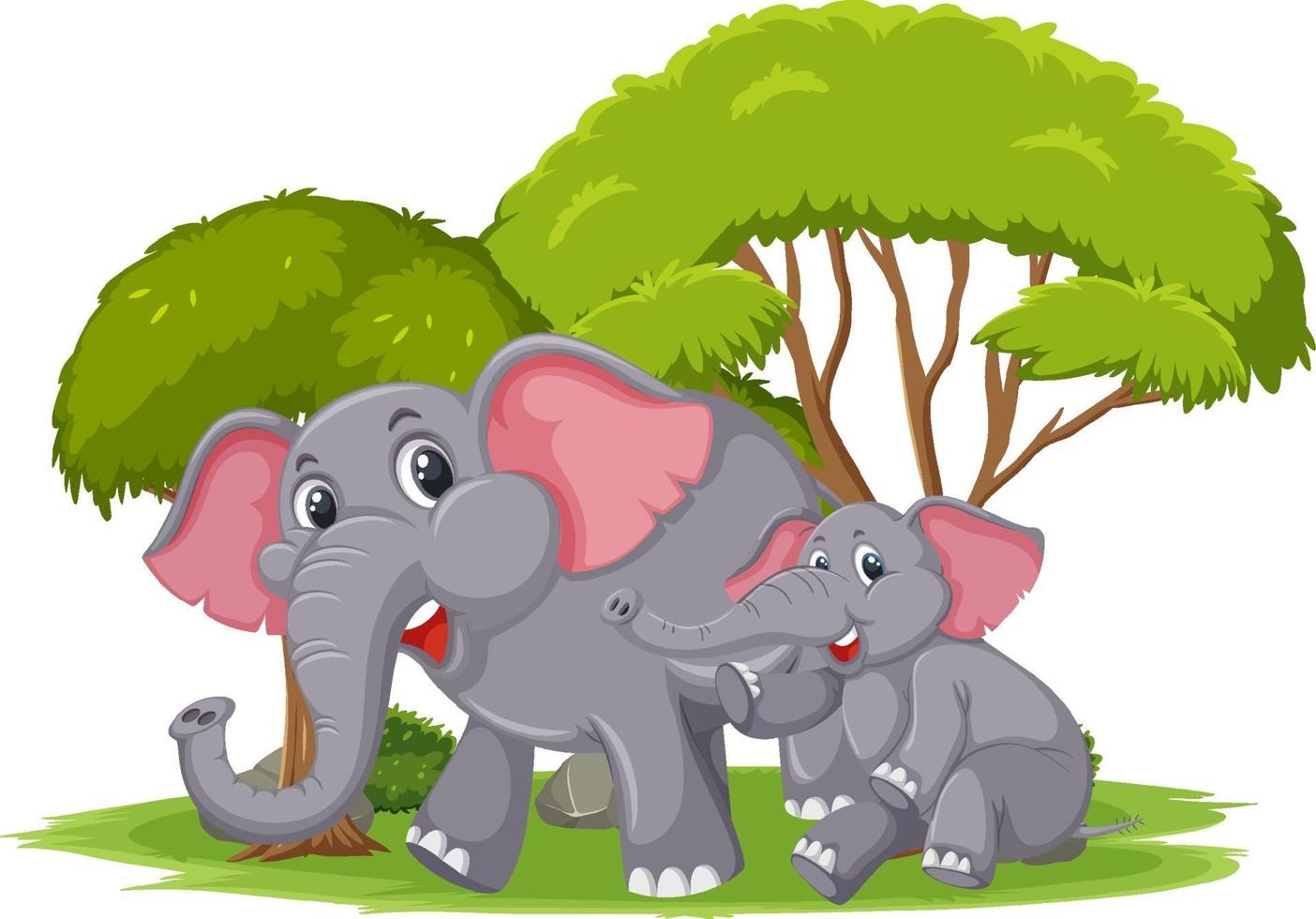 scène isolée avec maman et jeunes éléphants vecteur