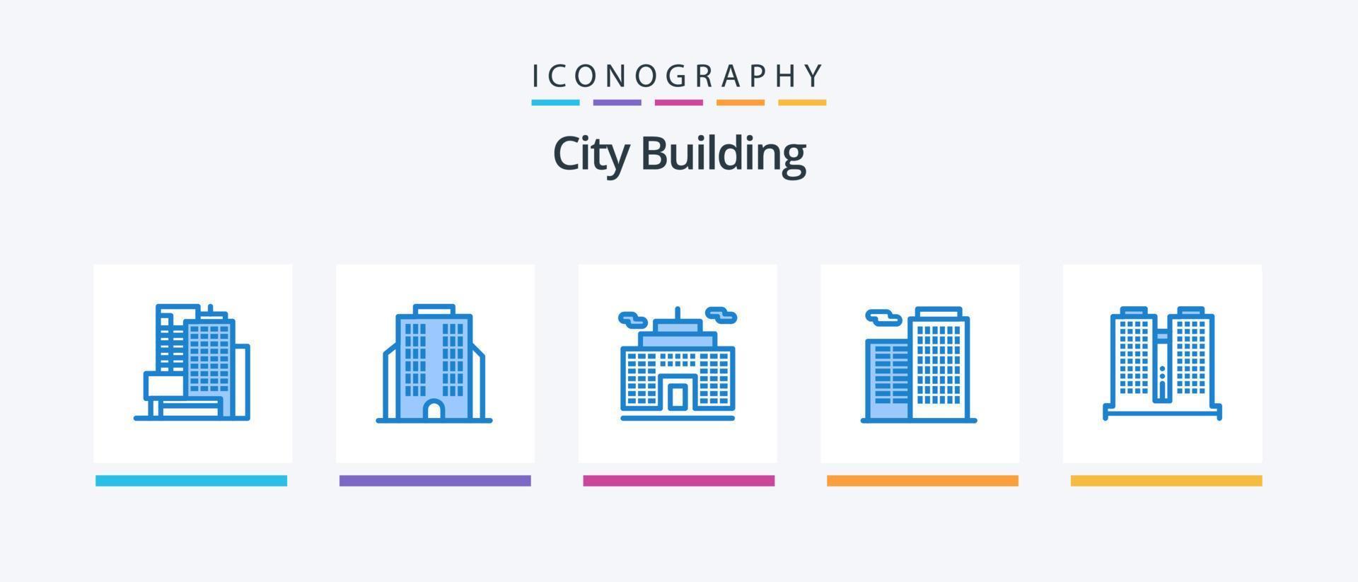 pack d'icônes bleues de construction de ville 5 comprenant. loger. travail. conception d'icônes créatives vecteur