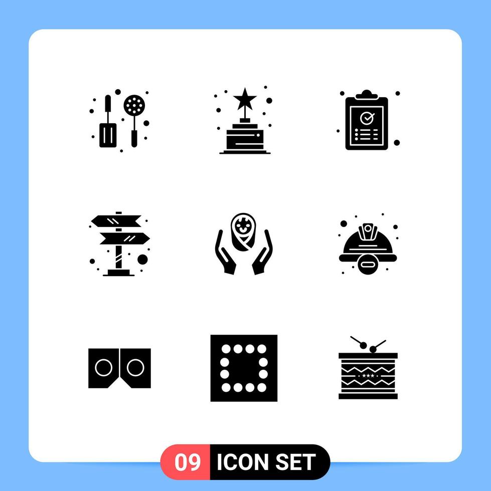 interface utilisateur pack de 9 glyphes solides de base des mains de garde d'enfants ok navigation road trip éléments de conception vectoriels modifiables vecteur