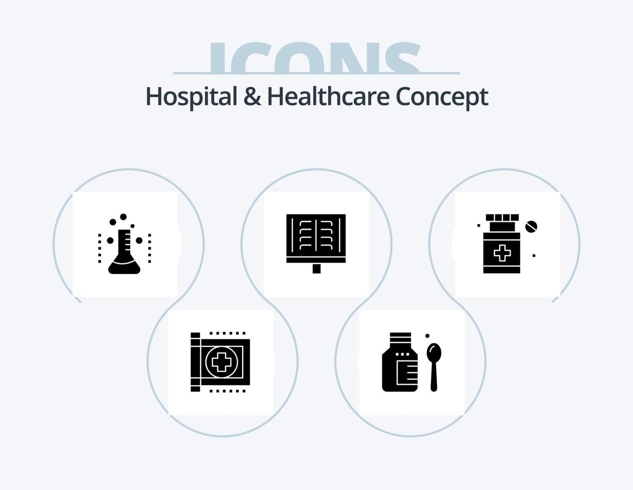 pack d'icônes de glyphe de concept d'hôpital et de soins de santé 5 conception d'icônes. médical. soins de santé. laboratoire. radiographie. radioscopie vecteur