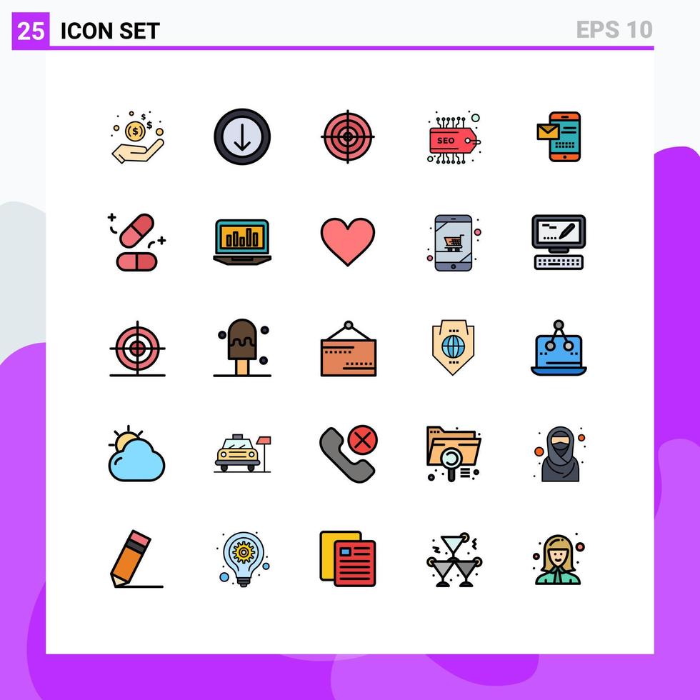 25 interface utilisateur ligne remplie pack de couleurs plates de signes et symboles modernes d'éléments de conception vectoriels modifiables d'étiquette d'objectif mobile sms vecteur