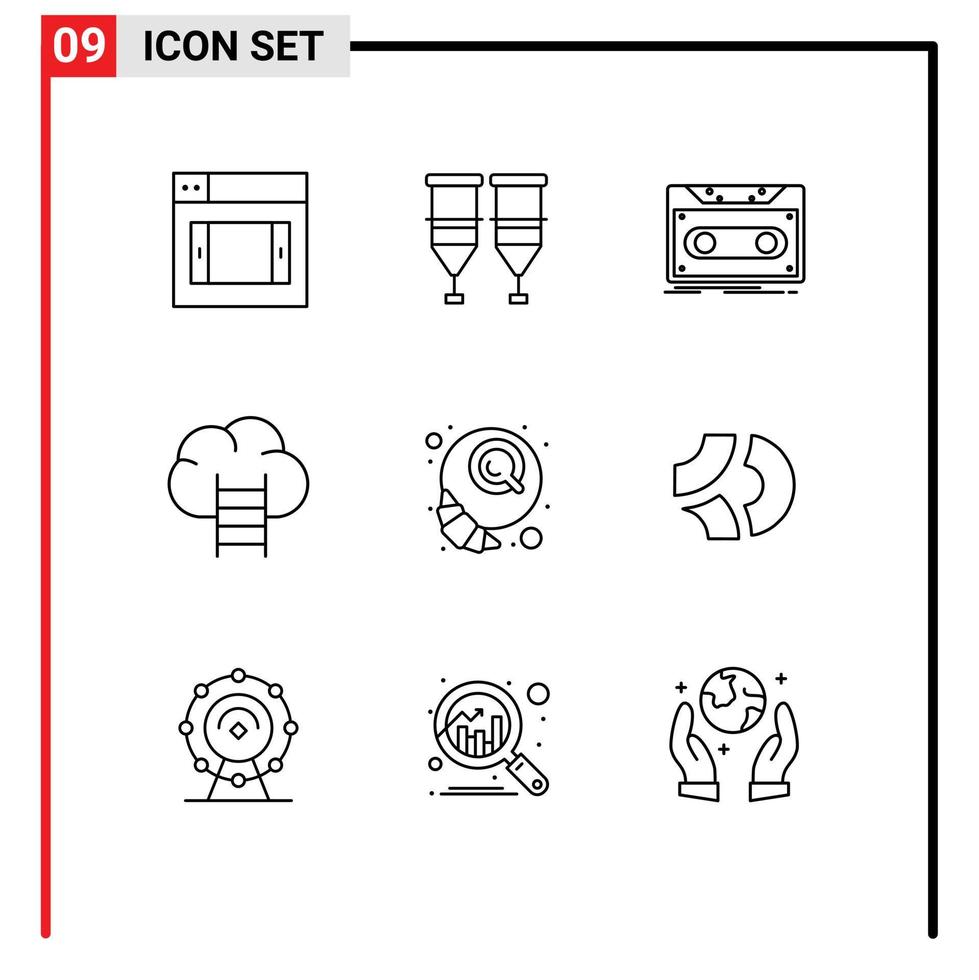 ensemble de 9 symboles d'icônes d'interface utilisateur modernes signes pour la croissance du café cassette carrière record éléments de conception vectoriels modifiables vecteur
