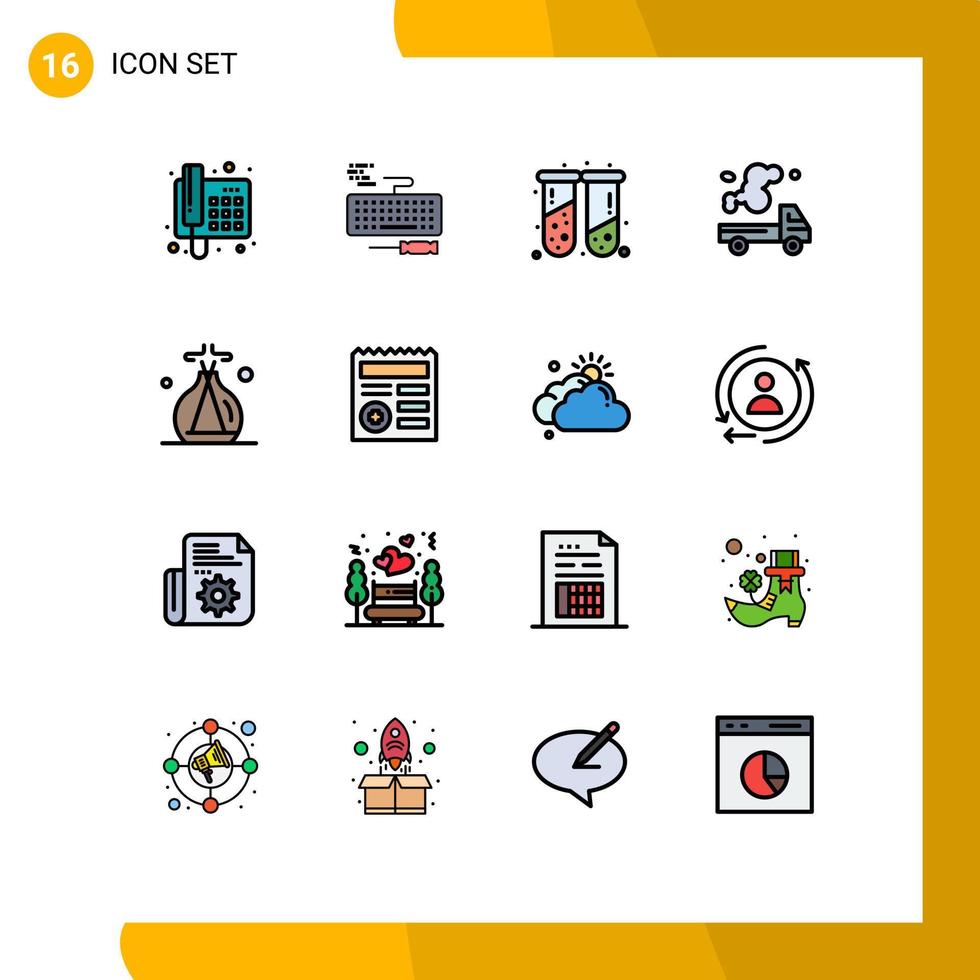 ensemble moderne de 16 lignes et symboles remplis de couleurs plates tels que l'émission de sang de gaz d'encens automobile éléments de conception de vecteur créatif modifiables