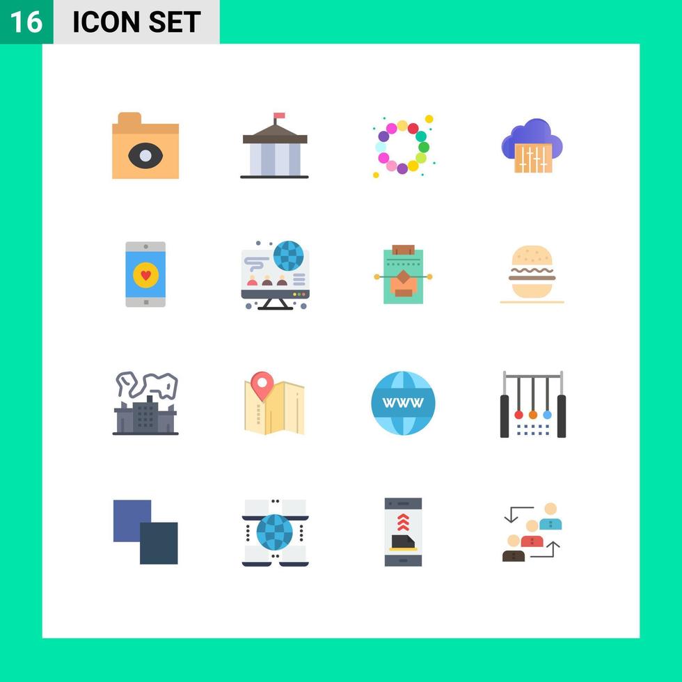 groupe de 16 signes et symboles de couleurs plates pour application mobile perles d'application connexion audio pack modifiable d'éléments de conception de vecteur créatif