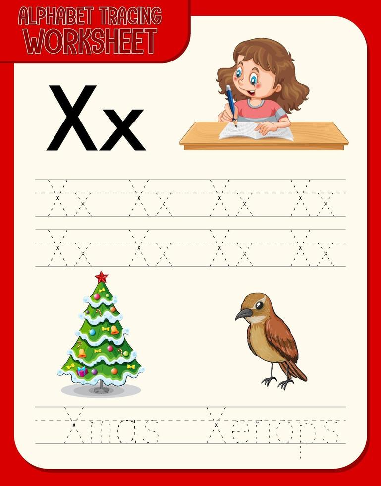 feuille de calcul de traçage alphabet avec la lettre x et x vecteur