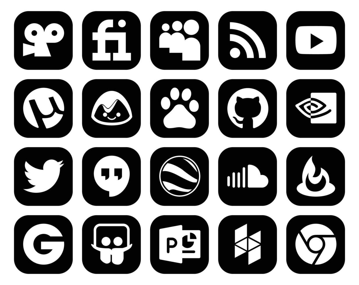 pack de 20 icônes de médias sociaux, y compris la musique soundcloud baidu google earth tweet vecteur