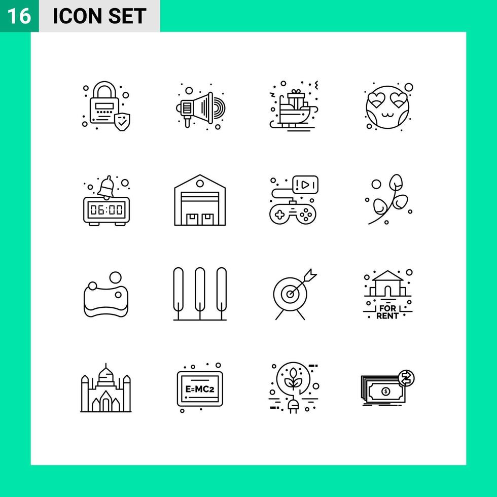 ensemble de 16 symboles d'icônes d'interface utilisateur modernes signes pour l'alarme du matin le père noël smiley coeur éléments de conception vectoriels modifiables vecteur