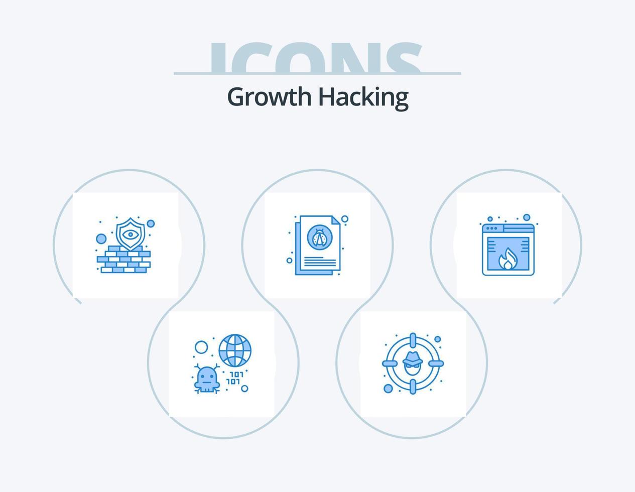 hacking blue icon pack 5 icon design. insecte. document. protection. bogue. sécurité vecteur
