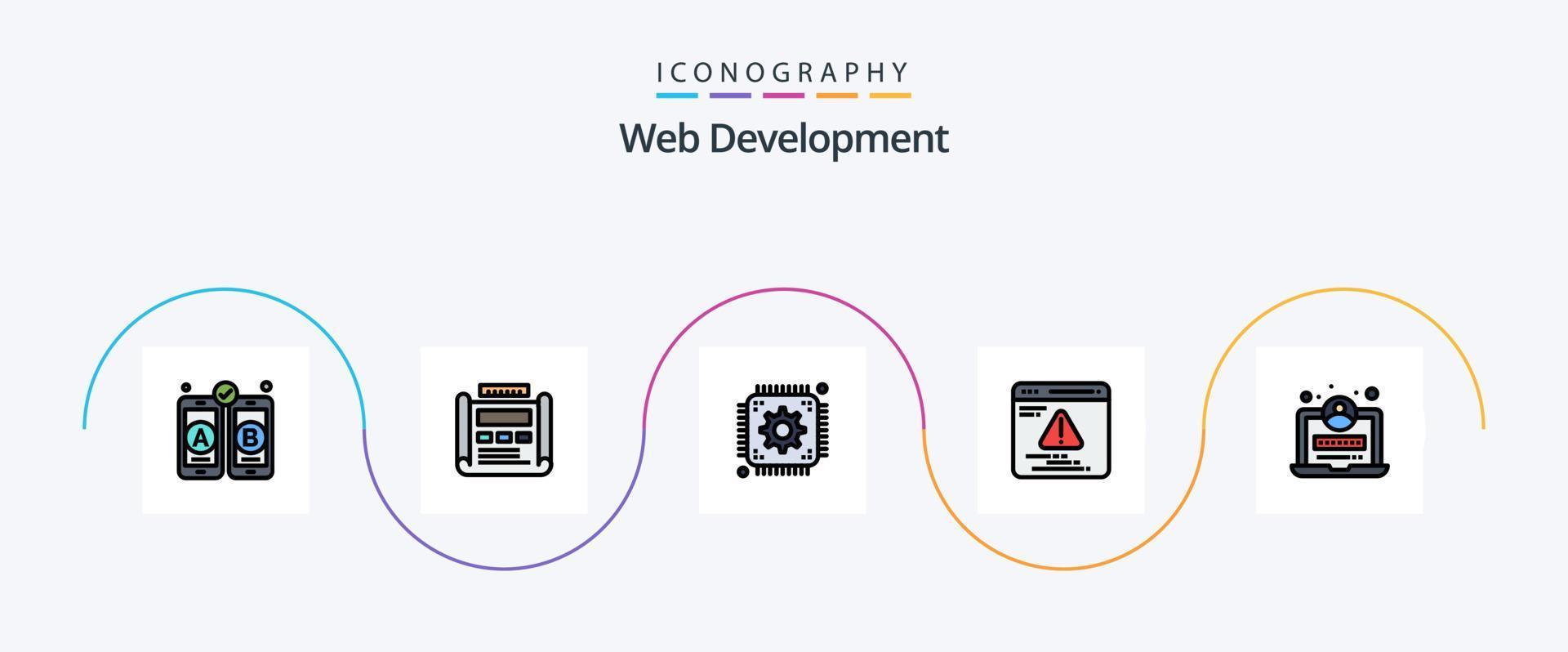 ligne de développement web remplie de 5 icônes plates, y compris la connexion. développement. ébrécher. erreur. développement vecteur