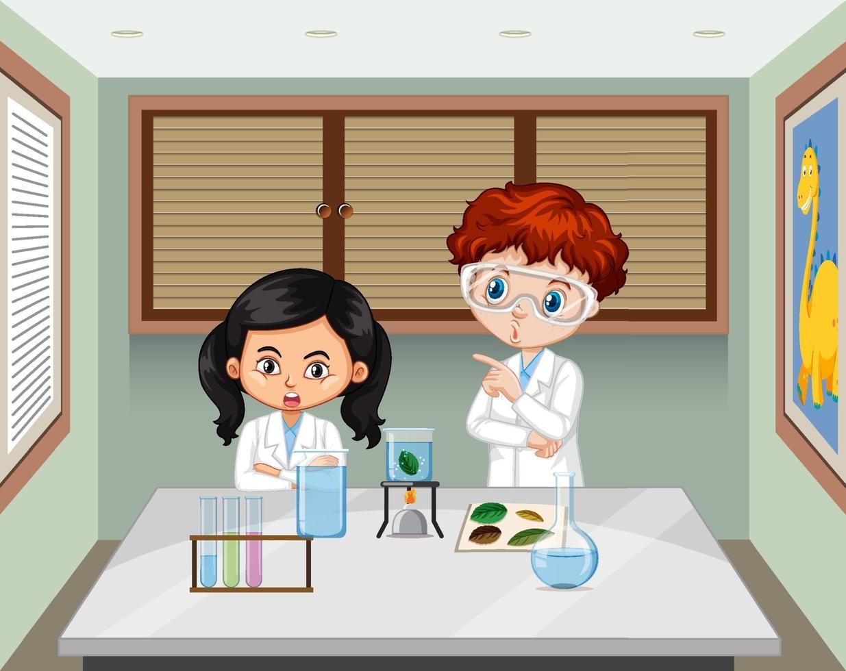 deux jeunes scientifiques dans la scène de laboratoire vecteur