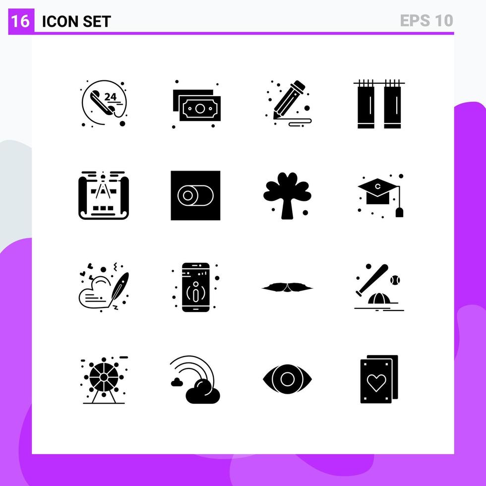 16 icônes créatives signes et symboles modernes de commutateur croquis bureau ingénierie conception intérieur éléments de conception vectoriels modifiables vecteur