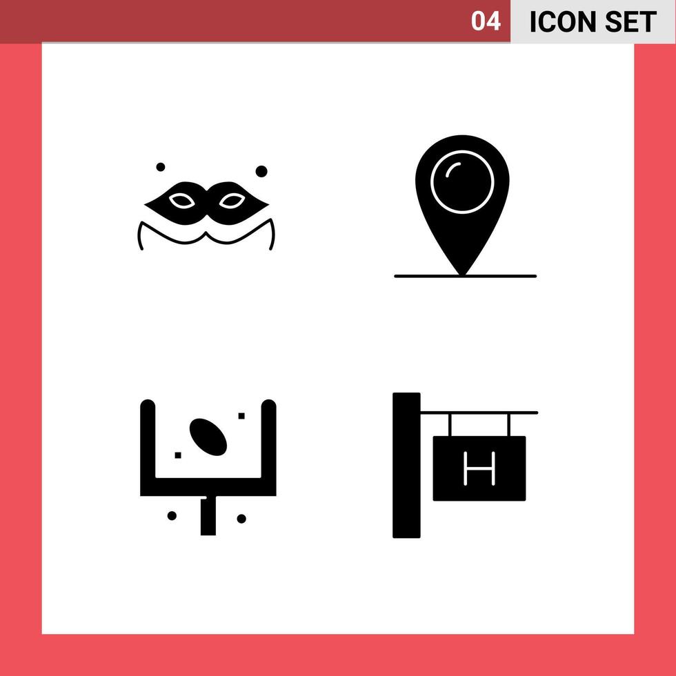 pack de glyphes solides de 4 symboles universels de costume football vacances cadenas sport éléments de conception vectoriels modifiables vecteur