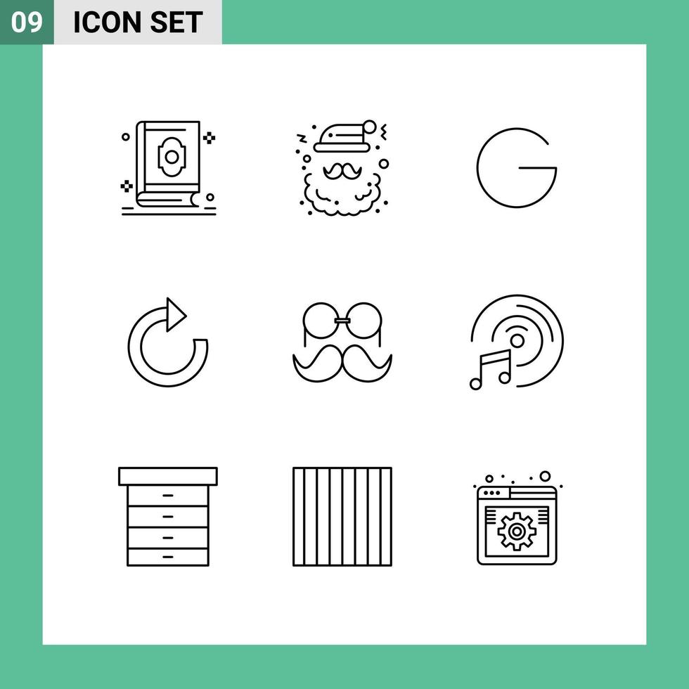 aperçu de l'interface mobile ensemble de 9 pictogrammes de moustache restaurer santa arrow crypto éléments de conception vectoriels modifiables vecteur