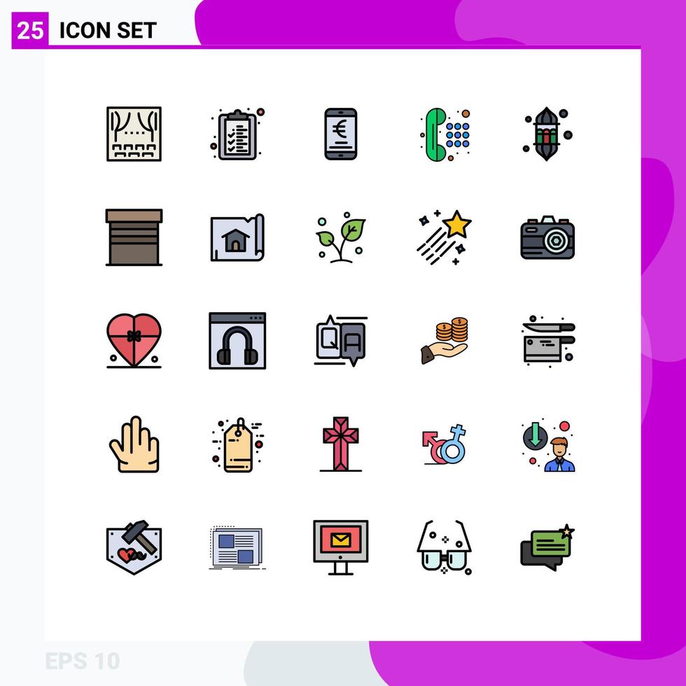 25 concept de couleur plate de ligne remplie pour les sites Web mobiles et applications clavier de numérotation lumineuse paiement communication téléphonique éléments de conception vectoriels modifiables vecteur
