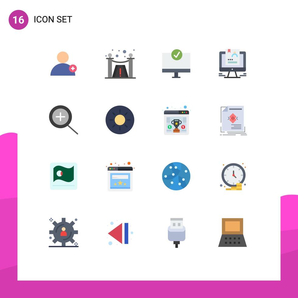 groupe de 16 signes et symboles de couleurs plates pour les appareils zoom cv profil d'ordinateur pack modifiable d'éléments de conception de vecteur créatif