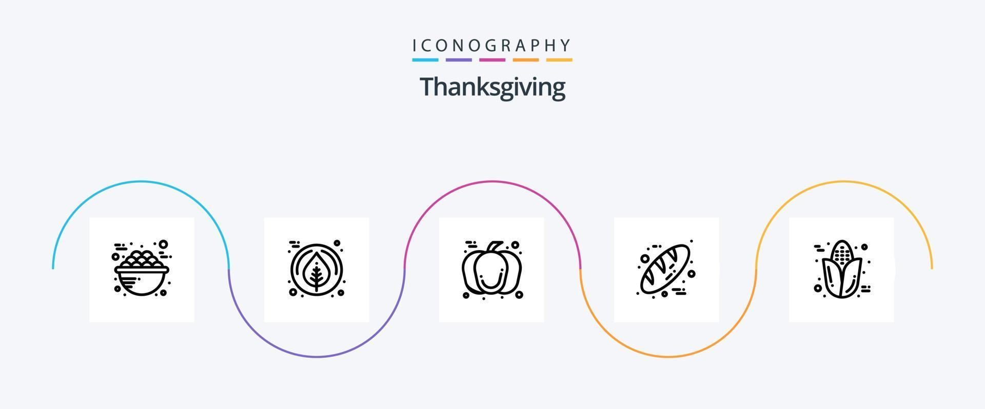 pack d'icônes ligne 5 de thanksgiving, y compris cob. jour de grâce. citrouille. nourriture. pâtisserie vecteur