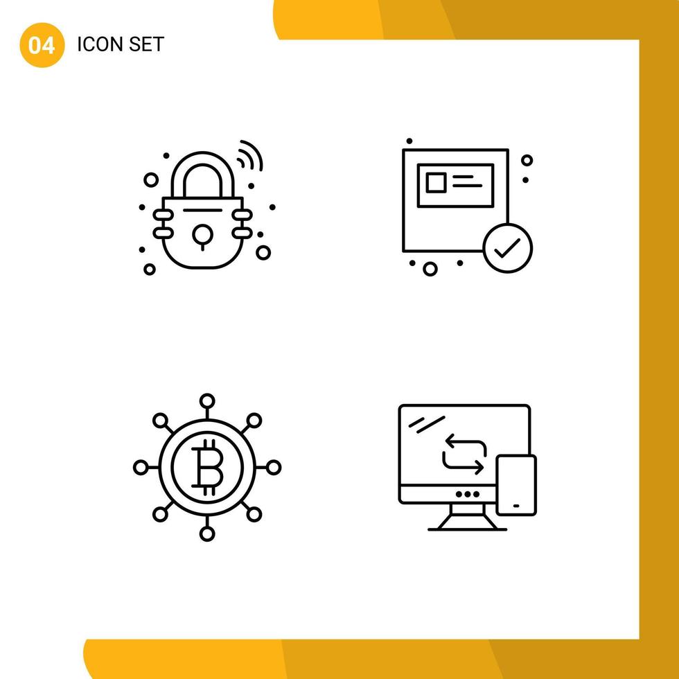 ligne d'interface mobile ensemble de 4 pictogrammes d'argent de maison package sécurisé éléments de conception vectoriels modifiables mobiles vecteur