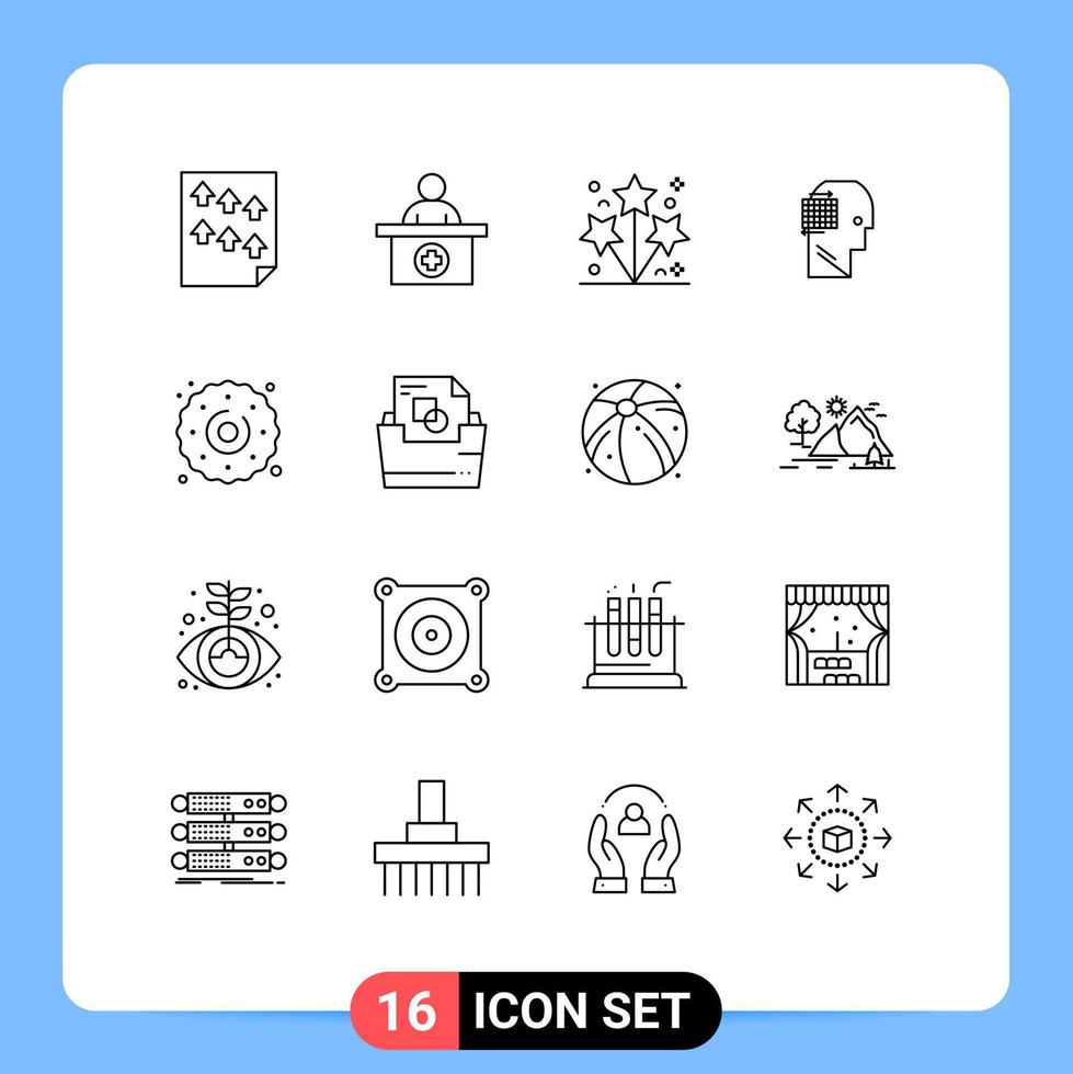 pack de 16 signes et symboles de contours modernes pour les supports d'impression Web tels que le succès des cookies rendez-vous médical pensez étincelle éléments de conception vectoriels modifiables vecteur
