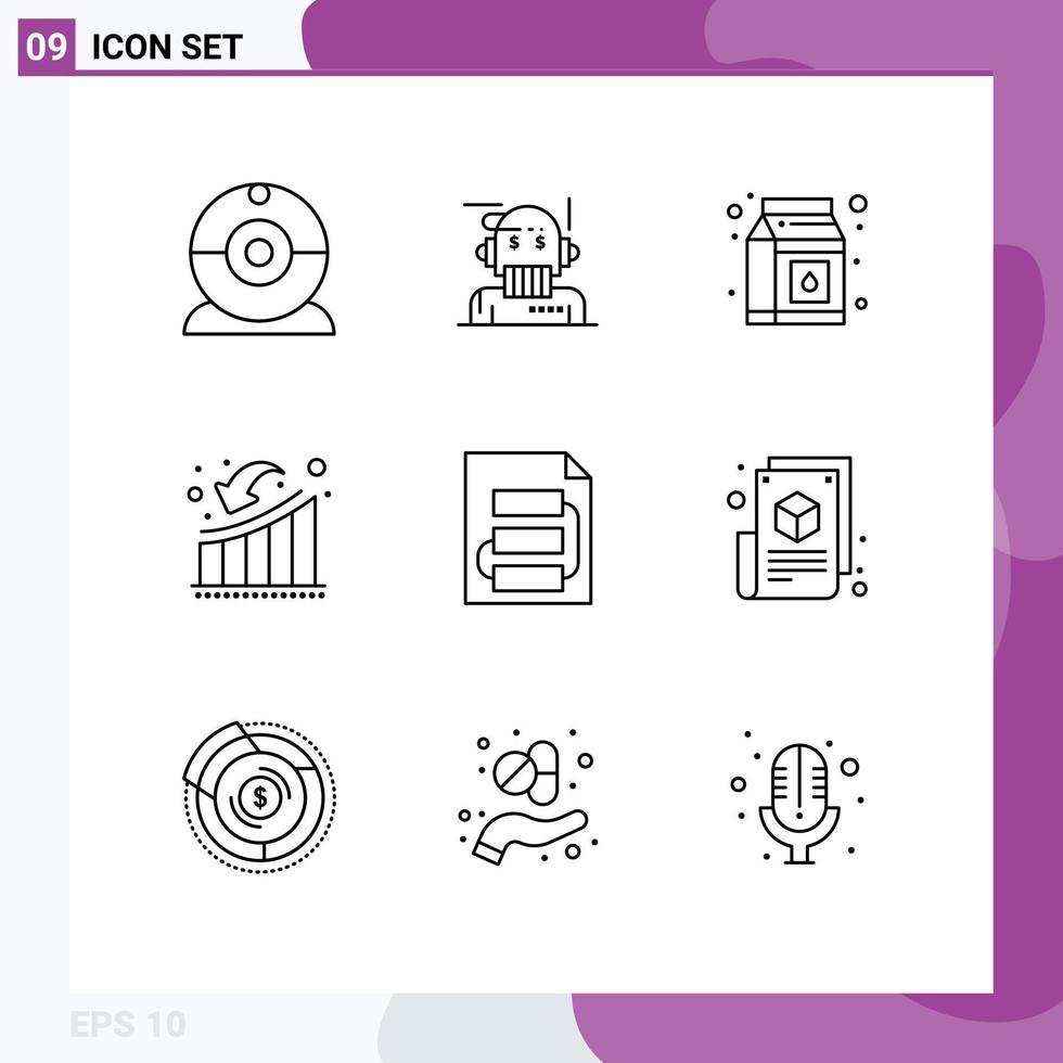 9 contours vectoriels thématiques et symboles modifiables de la croissance du lait de perte de fichiers vers le bas des éléments de conception vectoriels modifiables vecteur