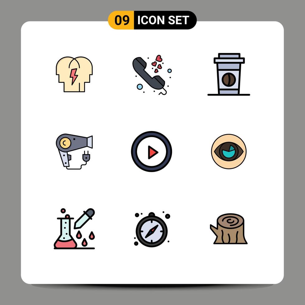 symboles d'icônes universels groupe de 9 couleurs plates de ligne de remplissage modernes d'éléments de conception vectoriels modifiables de cheveux de prise de café d'interface utilisateur vecteur