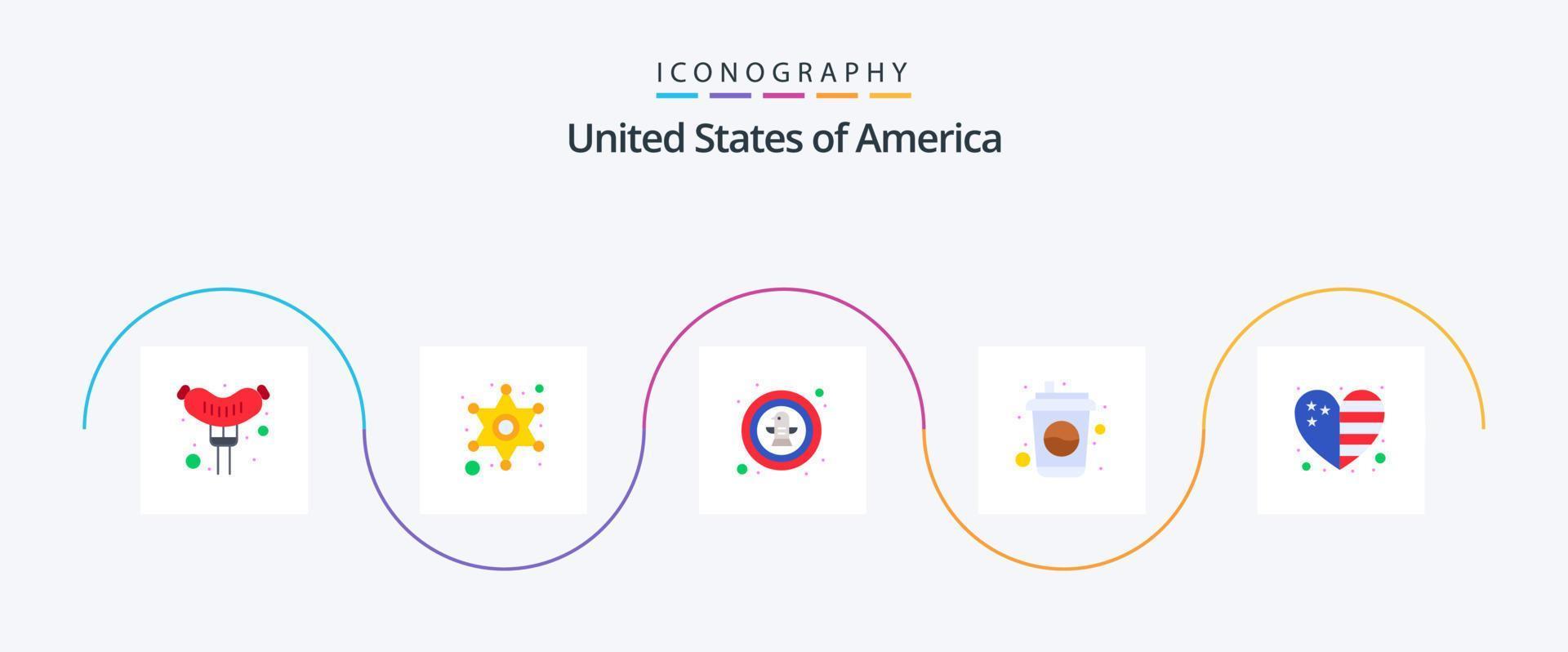 pack d'icônes usa flat 5, y compris le pays. un soda. oiseau. boire. bouteille vecteur