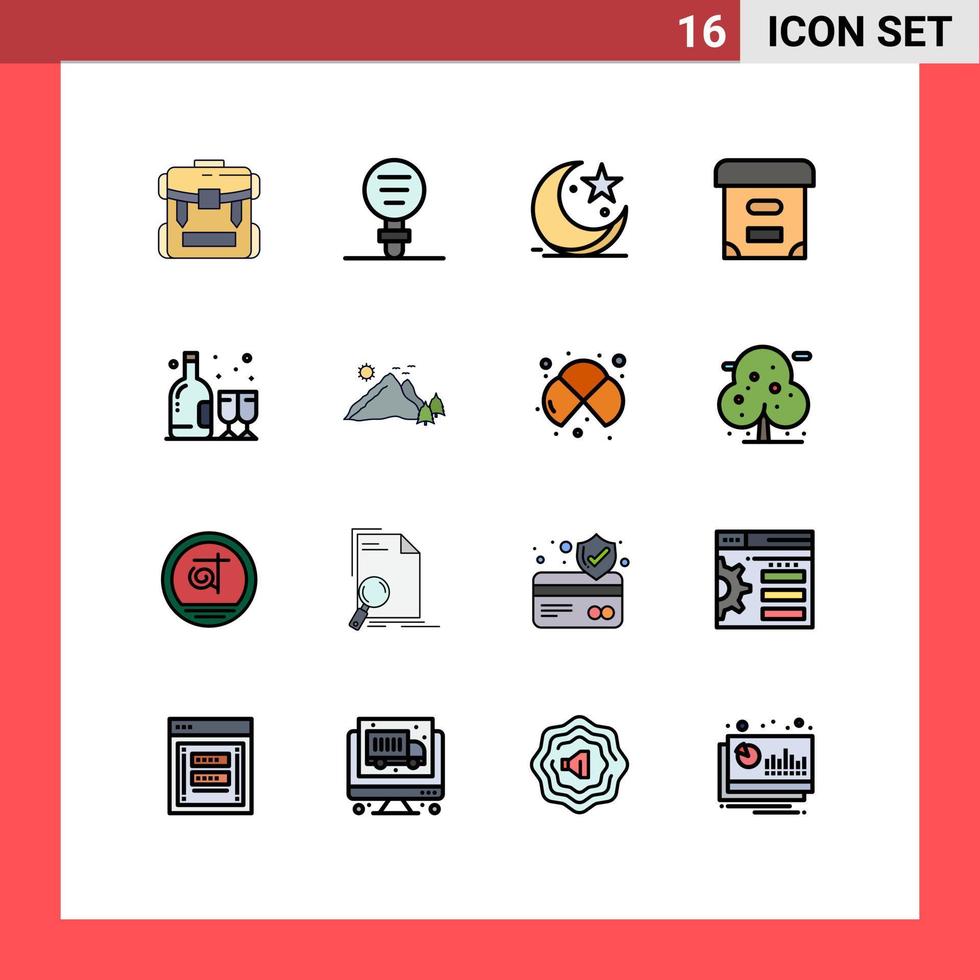 interface mobile ligne remplie de couleurs plates ensemble de 16 pictogrammes de documents archive laboratoire étoiles musulmanes éléments de conception vectoriels créatifs modifiables vecteur