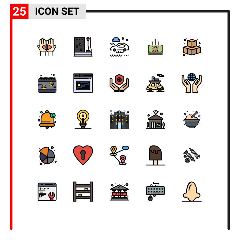 interface mobile ligne remplie couleur plate ensemble de 25 pictogrammes d'éléments de conception vectoriels modifiables de pluie d'argent de salle de transfert vecteur