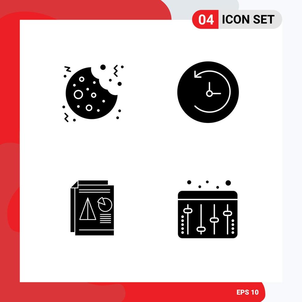 interface mobile glyphe solide ensemble de 4 pictogrammes d'éléments de conception vectoriels modifiables d'entreprise de machine à remonter le temps de tarte de noël vecteur