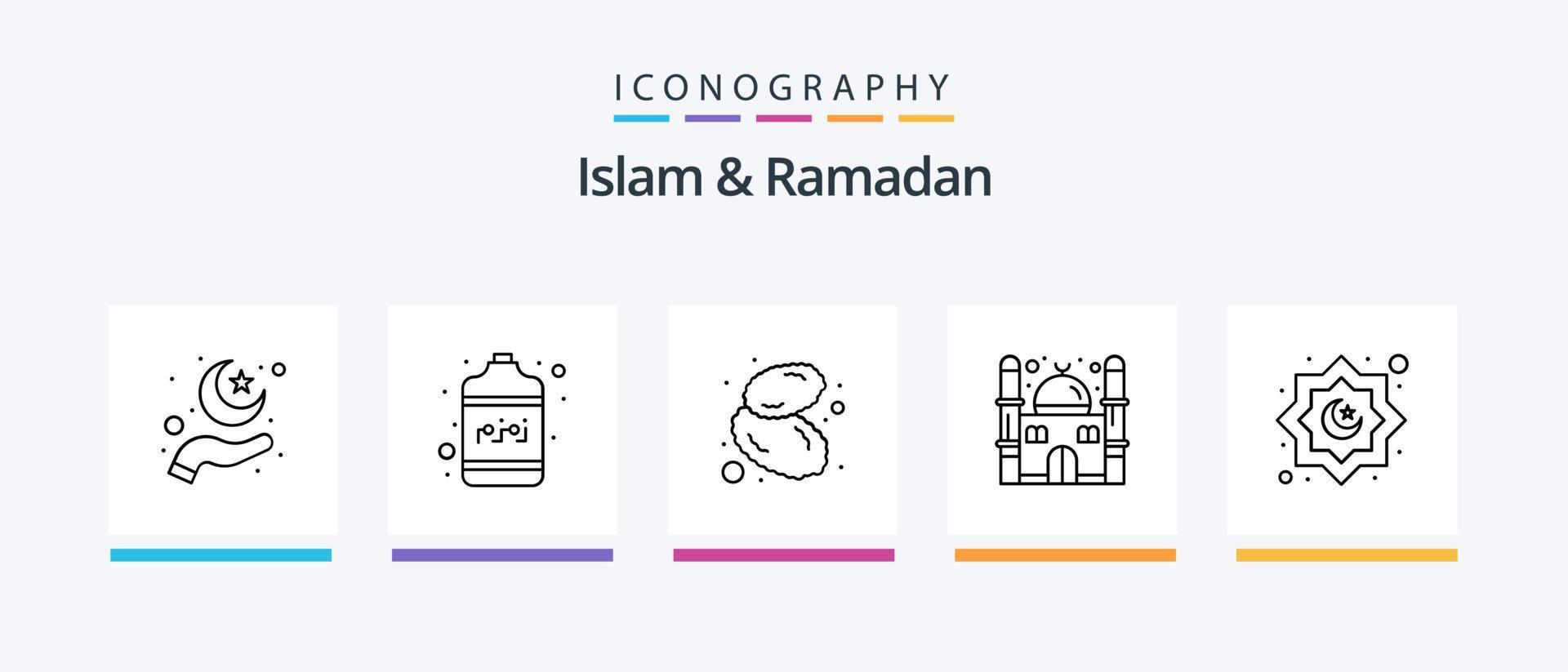 pack d'icônes de la ligne 5 de l'islam et du ramadan, y compris la mosquée. lanterne. augmenter. Islam. arabe. conception d'icônes créatives vecteur