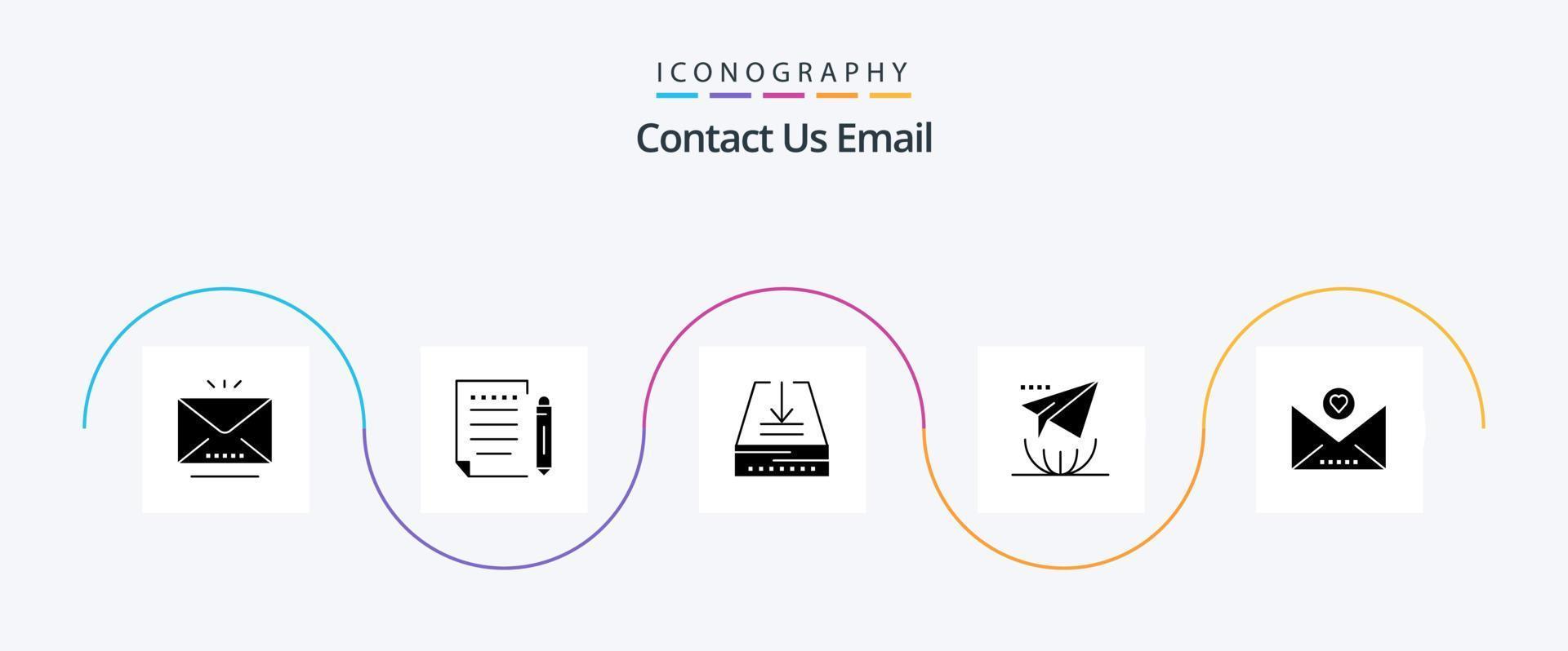 pack d'icônes email glyph 5 comprenant le coeur. envoyer. télécharger. lettre. e-mail vecteur