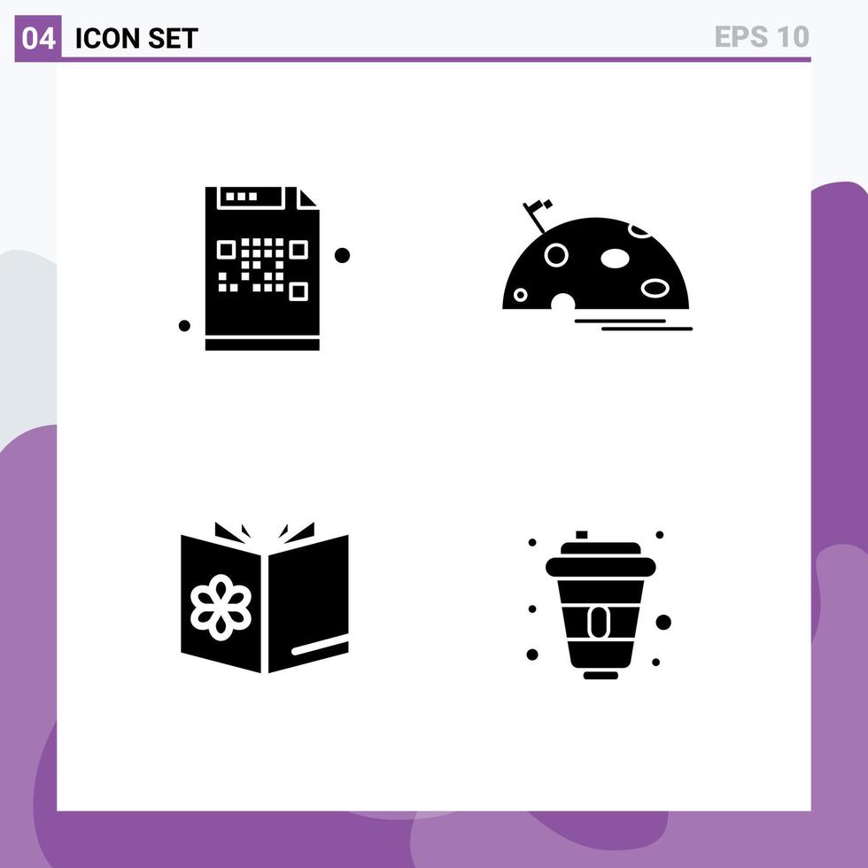 ensemble de 4 glyphes solides vectoriels sur la grille pour les éléments de conception vectoriels modifiables du bol de l'espace fichier code mars vecteur