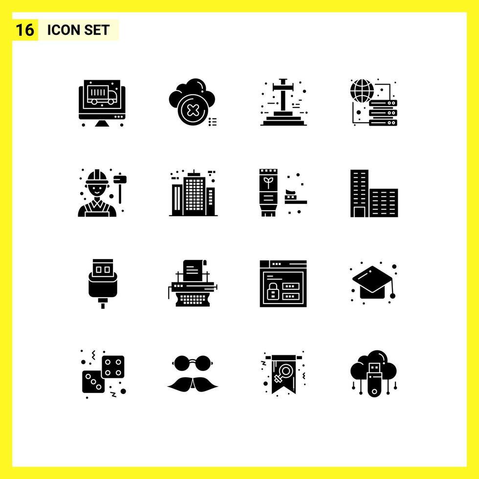 pack de lignes vectorielles modifiables de 16 glyphes solides simples de serveur d'ingénieur hébergement croisé connecter des éléments de conception vectoriels modifiables vecteur