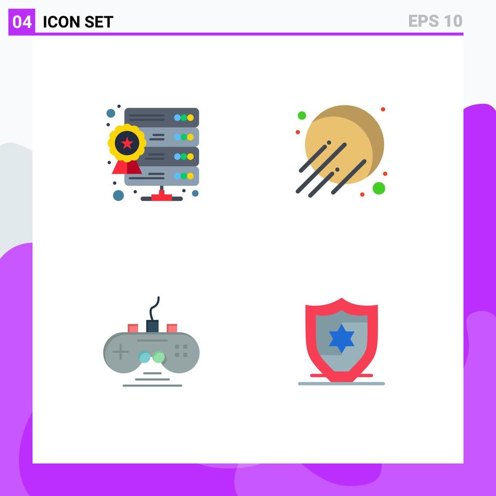 interface mobile icône plate ensemble de 4 pictogrammes de contrôleur de jeu de base de données hébergement web spoutnik américain éléments de conception vectoriels modifiables vecteur