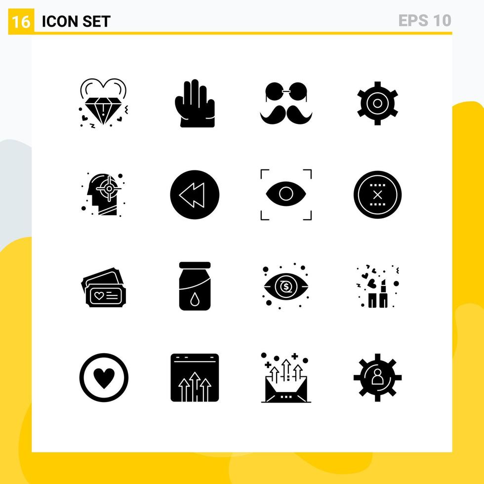 16 concept de glyphe solide pour les sites Web mobiles et les applications objectif humain hipster cogs gear éléments de conception vectoriels modifiables vecteur