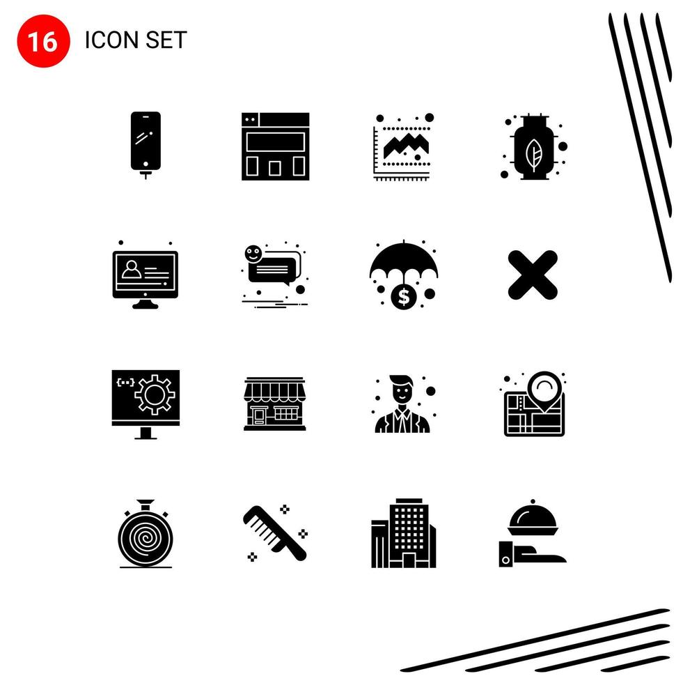 ensemble moderne de 16 glyphes et symboles solides tels que le graphique d'éducation d'alerte e apprenant des éléments de conception vectoriels modifiables de gaz vecteur