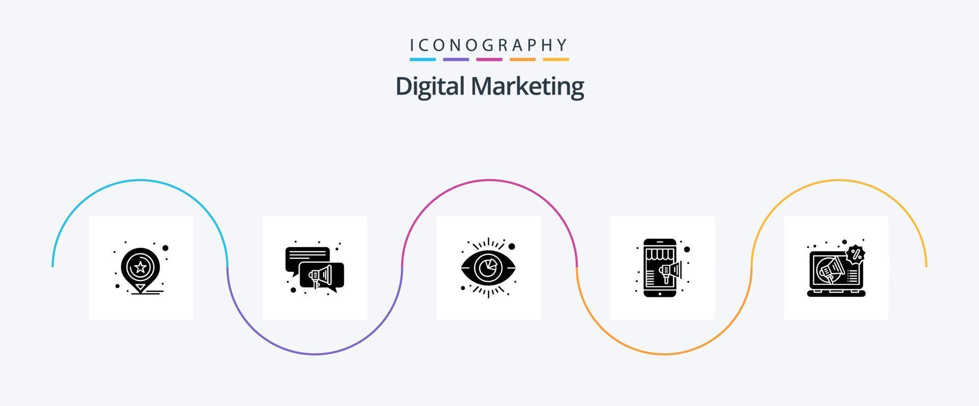 pack d'icônes de glyphe de marketing numérique 5, y compris le marketing. publicité. voir. Marketing mobile. boutique vecteur