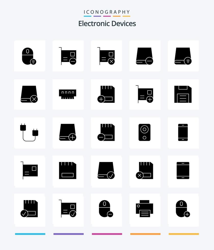dispositifs créatifs pack d'icônes noir solide 25 glyphes tels que gadget. des ordinateurs. matériel. matériel. conduire vecteur