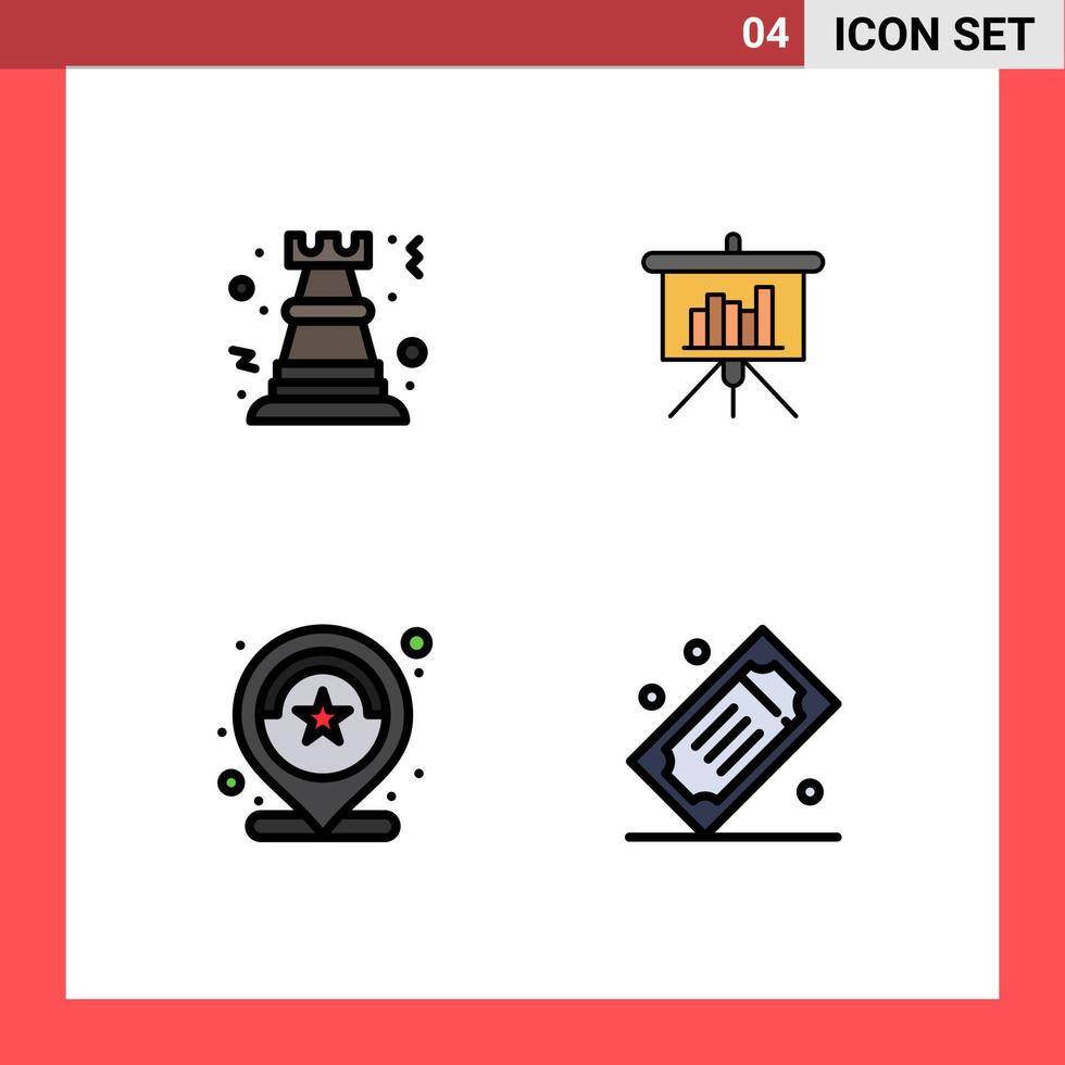 ensemble moderne de 4 pictogrammes de couleurs plates remplies de l'emplacement du pion rock tableau noir note éléments de conception vectoriels modifiables vecteur