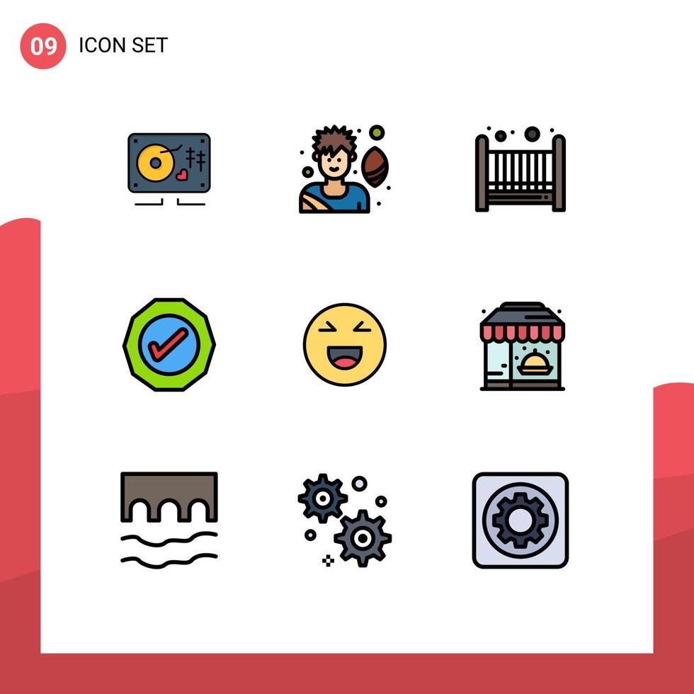 interface mobile filledline couleur plate ensemble de 9 pictogrammes d'emoji heureux mauvais chat succès éléments de conception vectoriels modifiables vecteur