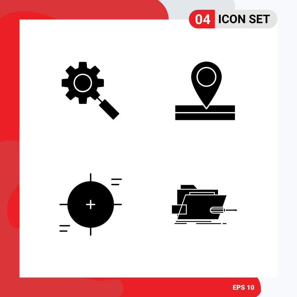 symboles d'icônes universels groupe de 4 glyphes solides modernes de réglage du réticule de recherche lieu cible éléments de conception vectoriels modifiables vecteur